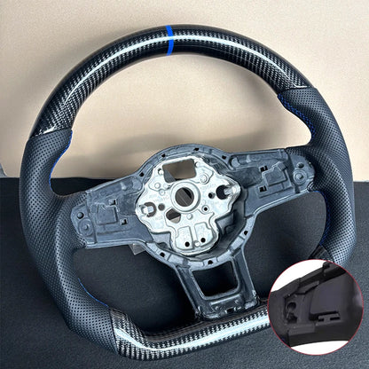 Volant Volkswagen en carbone forgé bleu véritable – Finition performance premium (Golf 7 & 7.5)